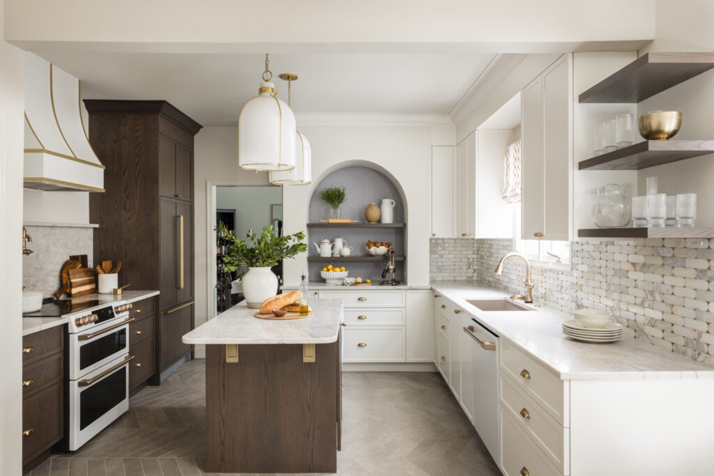 ballston kitchen remodeling company project with island, custom cabinetry, updated counters, and pendant lighting